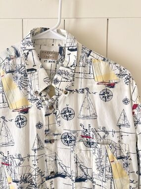 Vintage 90s Natural Issues sailboat nautical resort men’s button down shirt XL